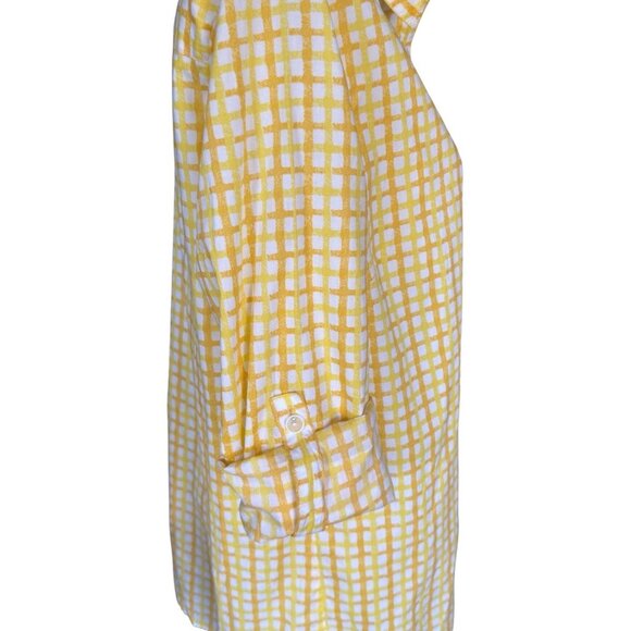 Mishca Yellow Collared Long Roll Tab Sleeve Pullover Button Up Shirt Women's M - Picture 6 of 10